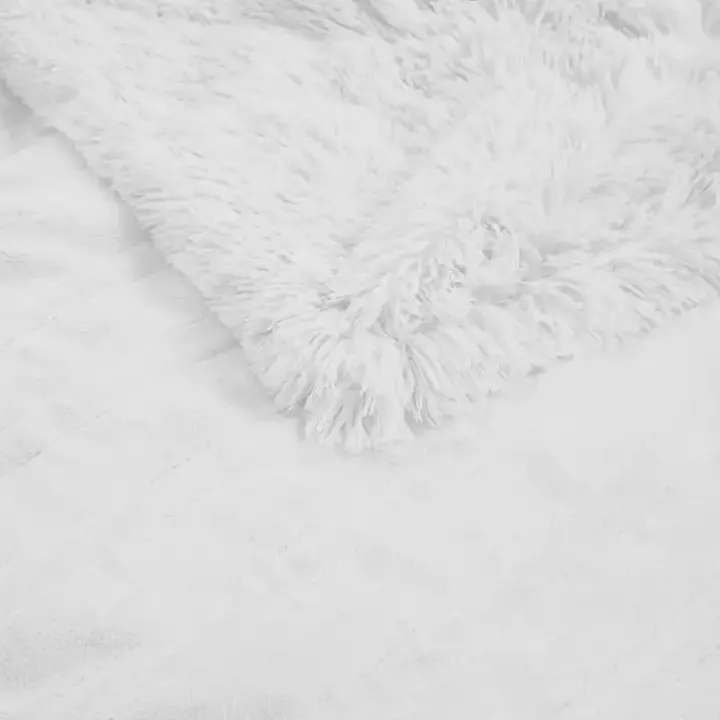 Serta White Shaggy Faux Fur Heated Throw