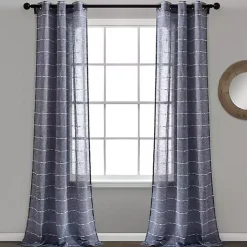 Sheer Navy Striped Curtain Panel Set, 95 in.