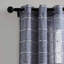 Sheer Navy Striped Curtain Panel Set, 95 in.