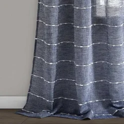 Sheer Navy Striped Curtain Panel Set, 95 in.