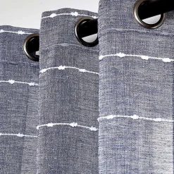 Sheer Navy Striped Curtain Panel Set, 95 in.