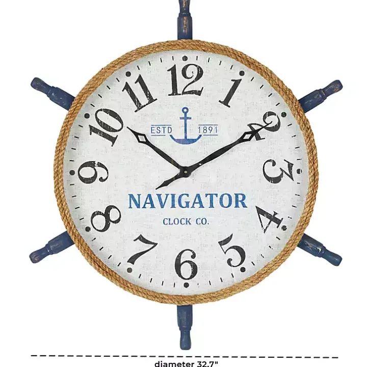 Ship Wheel Wood and Rope Wall Clock