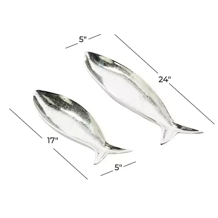 Silver Aluminum Metallic Fish Trays, Set of 2
