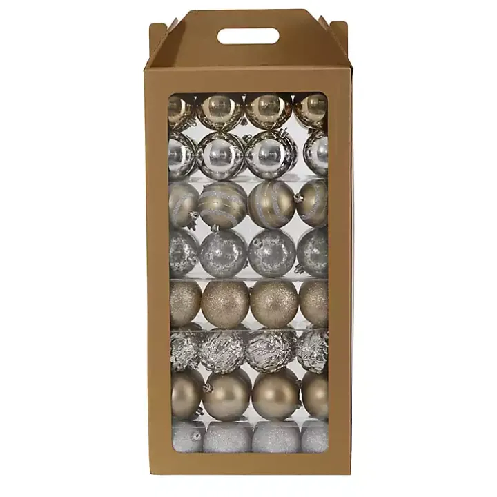 Silver and Gold Shatterproof Ornaments, Set of 64