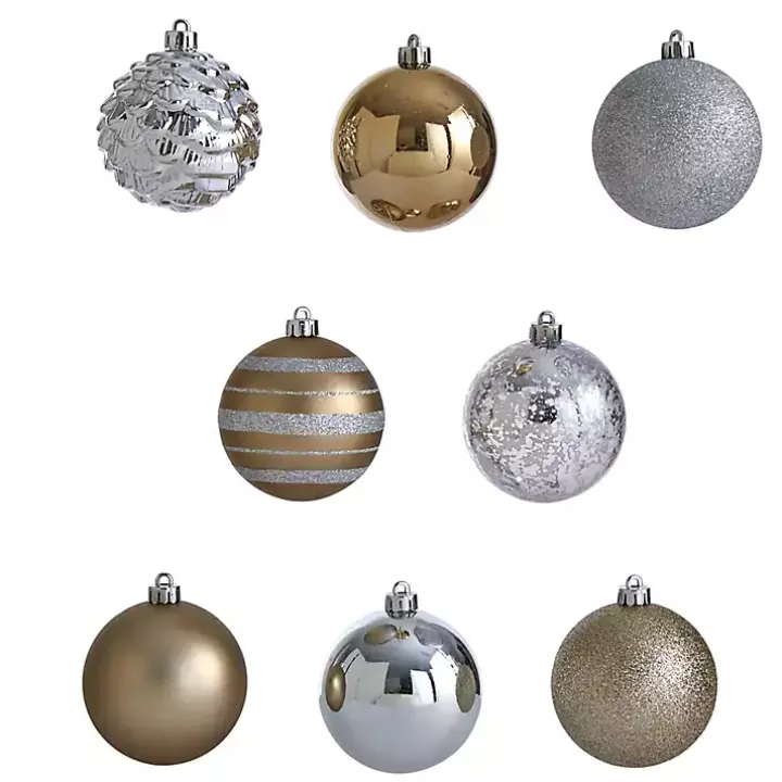 Silver and Gold Shatterproof Ornaments, Set of 64