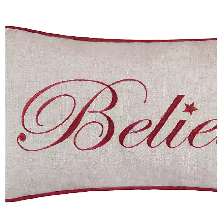 Silver and Red Believe Lumbar Pillow