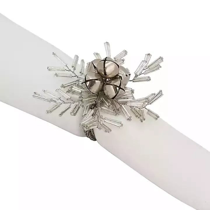 Silver Bells and Holly Napkin Rings, Set of 4