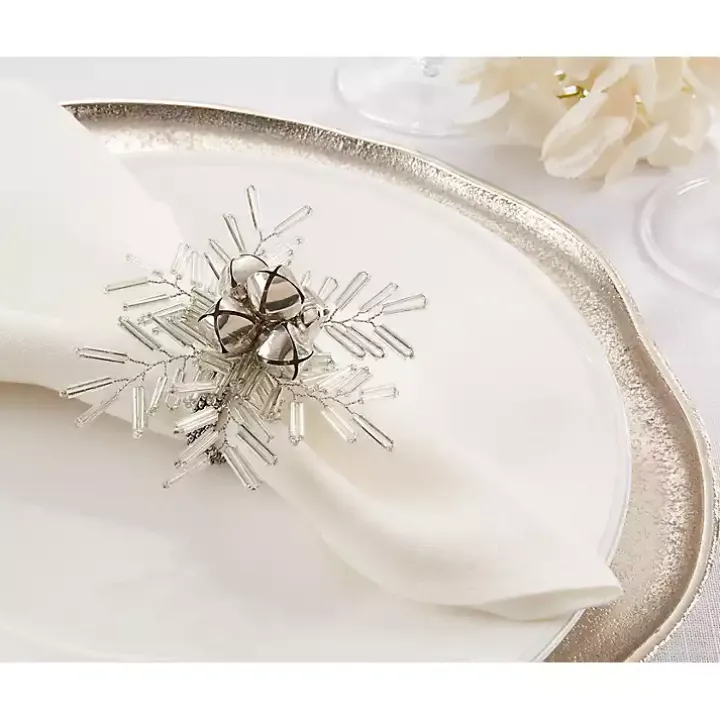 Silver Bells and Holly Napkin Rings, Set of 4