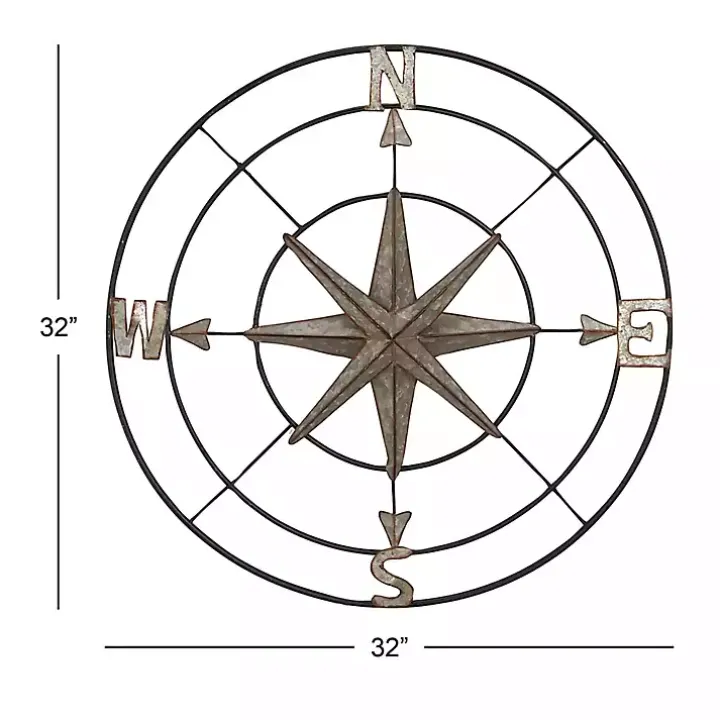 Silver Compass Rose Outdoor Plaque