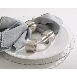 Silver Hammered Metal Napkin Rings, Set of 4
