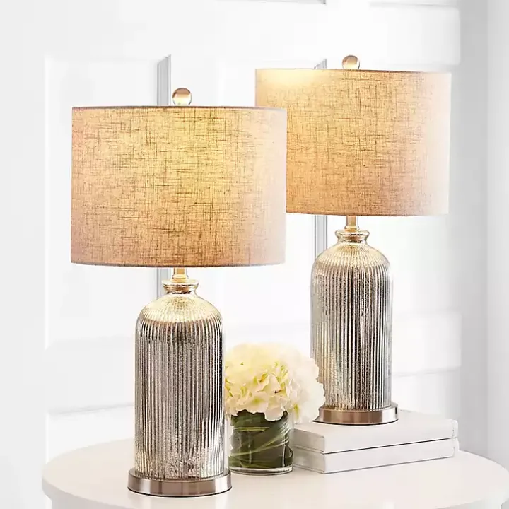 Silver Mercury Glass Ribbed Table Lamps, Set of 2