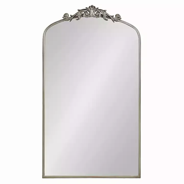Silver Metal Arch Ornate Crown Wall Mirror
