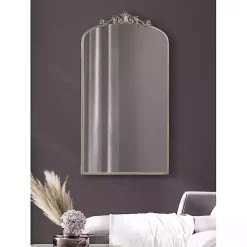 Silver Metal Arch Ornate Crown Wall Mirror