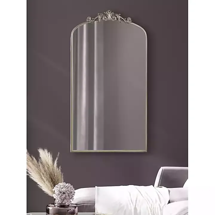 Silver Metal Arch Ornate Crown Wall Mirror