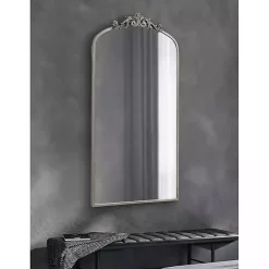 Silver Metal Arch Ornate Crown Wall Mirror