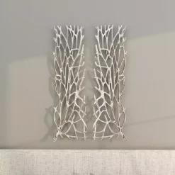 Silver Metal Coral Panel Wall Plaques, Set of 2