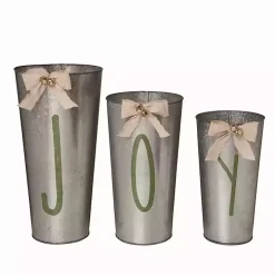 Silver Metal Joy Buckets, Set of 3