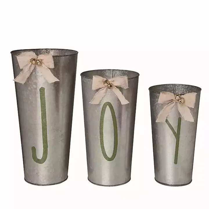 Silver Metal Joy Buckets, Set of 3