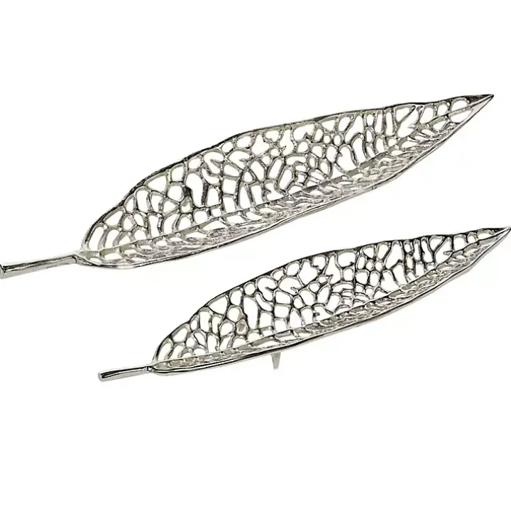 Silver Metal Leaf Trays, Set of 2