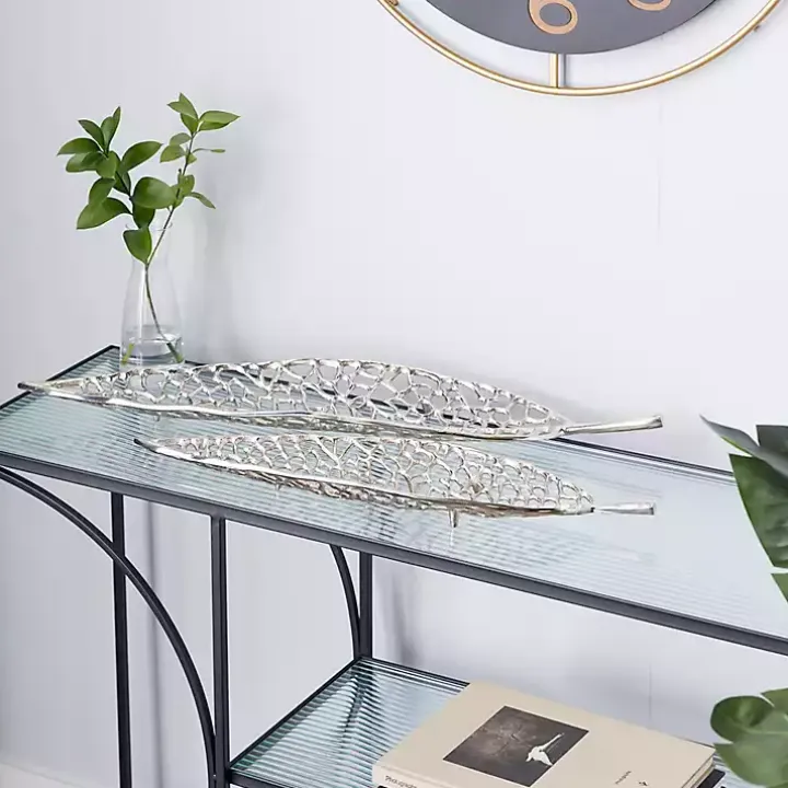 Silver Metal Leaf Trays, Set of 2