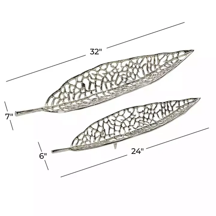 Silver Metal Leaf Trays, Set of 2