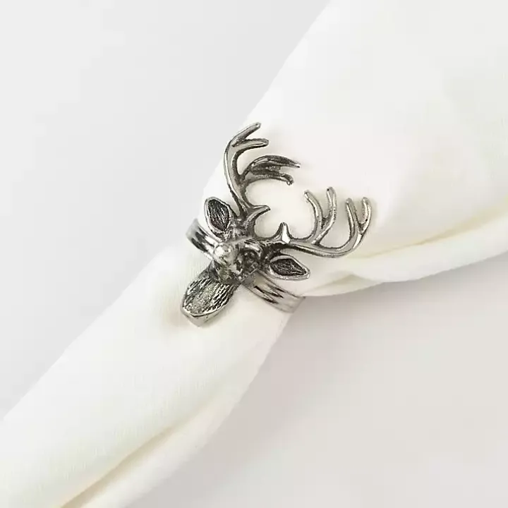 Silver Reindeer Head Napkin Rings, Set of 4