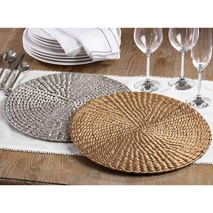 Silver Round Woven Rattan Placemats, Set of 4