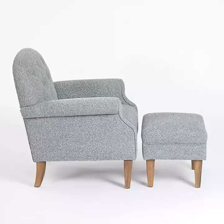 Sky Blue Boucle Tufted Chair & Ottoman Set