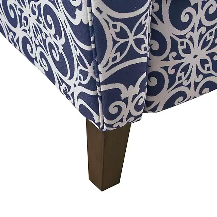 Sky Blue Fretwork Upholstered High Back Recliner