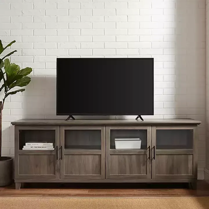 Slate Gray Glass Paneled Door TV Stand