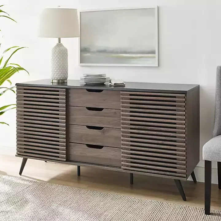 Slate Gray Slatted 4-Drawer Cabinet