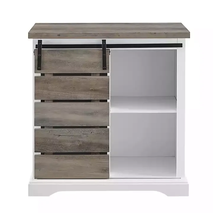 Slatted Sliding Barn Door White and Gray Cabinet