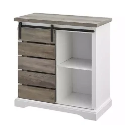 Slatted Sliding Barn Door White and Gray Cabinet