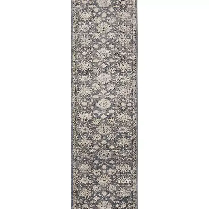Smokey Blue and Ivory Floral Runner, 2x7