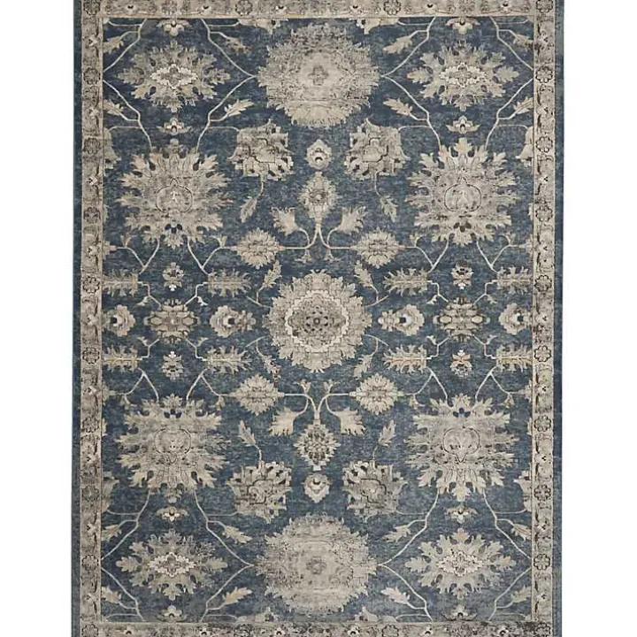 Smokey Blue and Ivory Floral Area Rug, 6x9