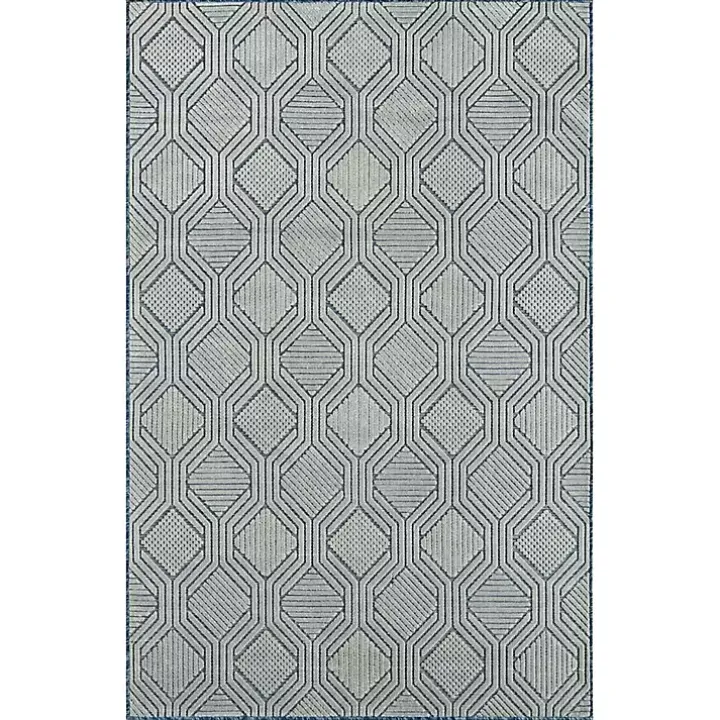 Smoky Blue Geometric Indoor/Outdoor Area Rug, 5x7
