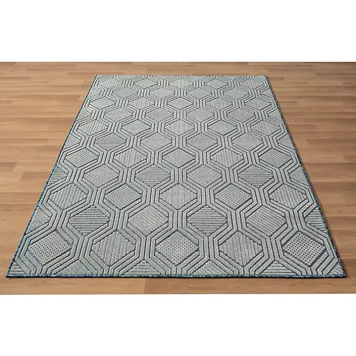 Smoky Blue Geometric Indoor/Outdoor Area Rug, 5x7
