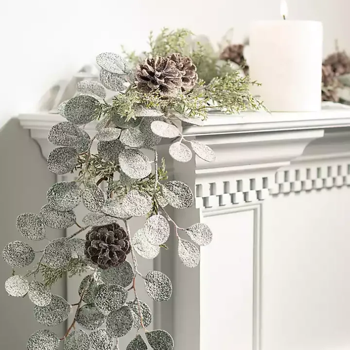 Snow Dusted Eucalyptus and Pinecone Garland