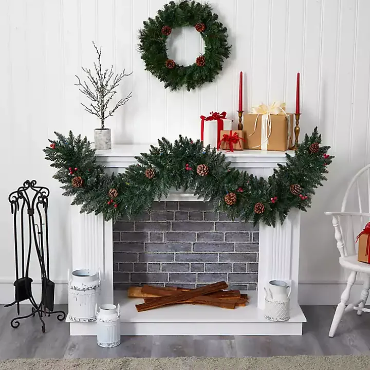 Snow Dusted Pine Cone and Berries LED Garland