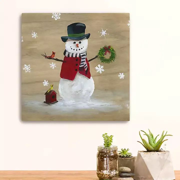 Snowman Birdhouse Canvas Christmas Art Print
