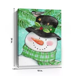 Snowman Holly with Bird Canvas Christmas Art Print