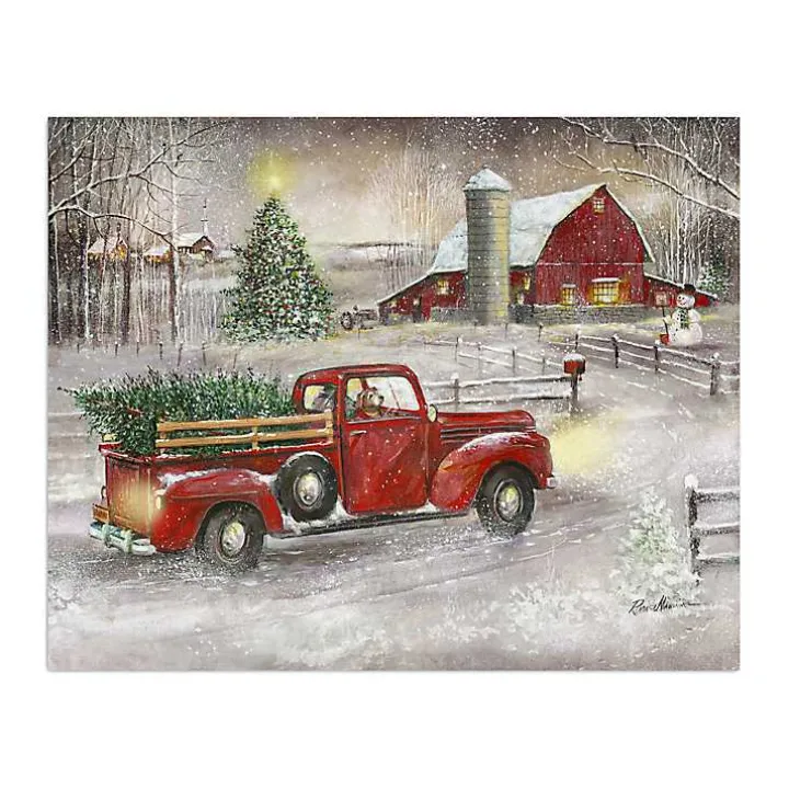 Snowy Barn and Truck Canvas Art Print