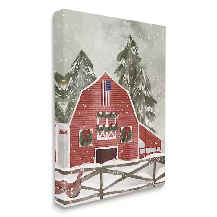 Snowy Christmas Barn Canvas Art Print