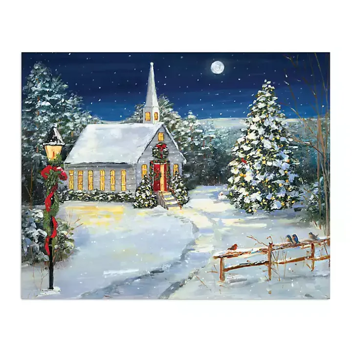 Snowy Church Scene Medium Canvas Art Print