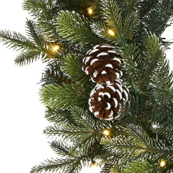Snowy Pine Cone Clear LED Wreath