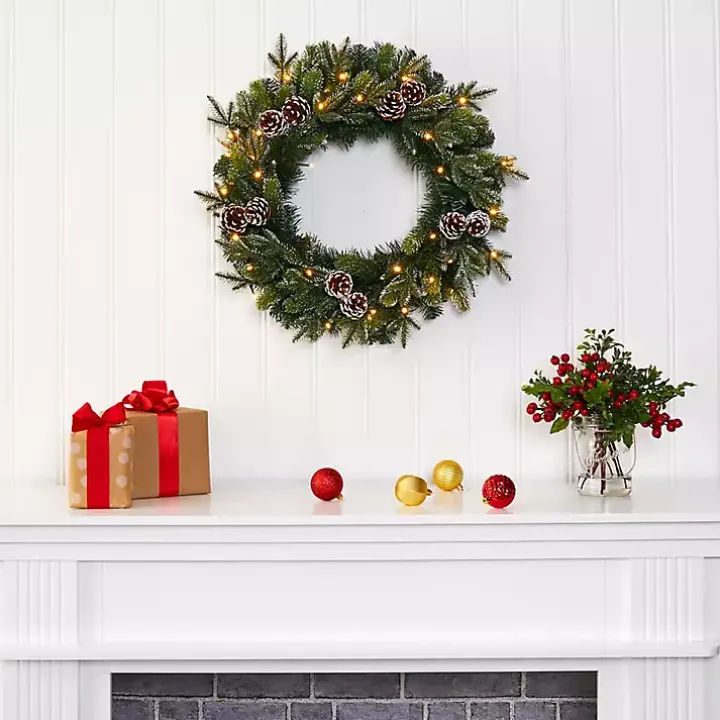 Snowy Pine Cone Clear LED Wreath