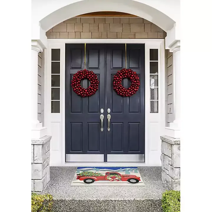 Snowy Red Truck Doormat, 24x36