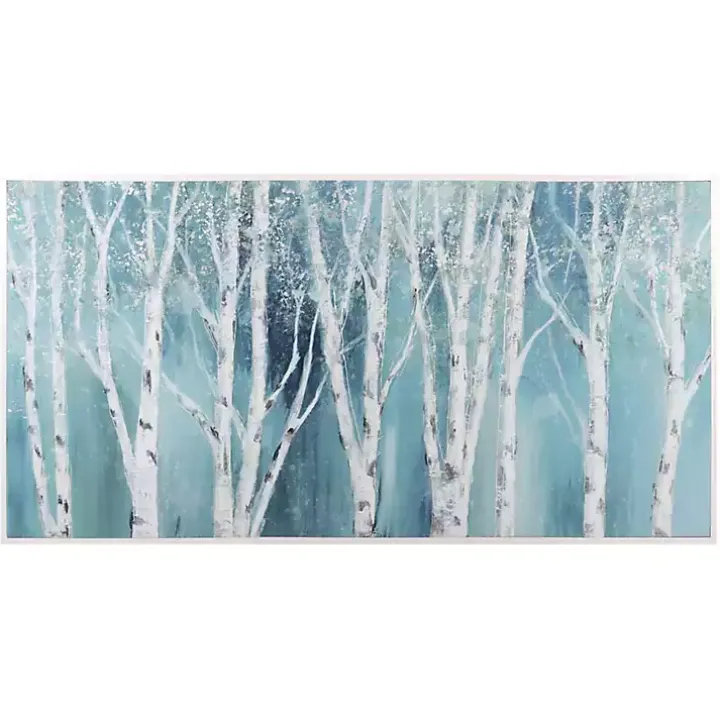 Soft Birch on Blue Framed Canvas Art Print by Nan