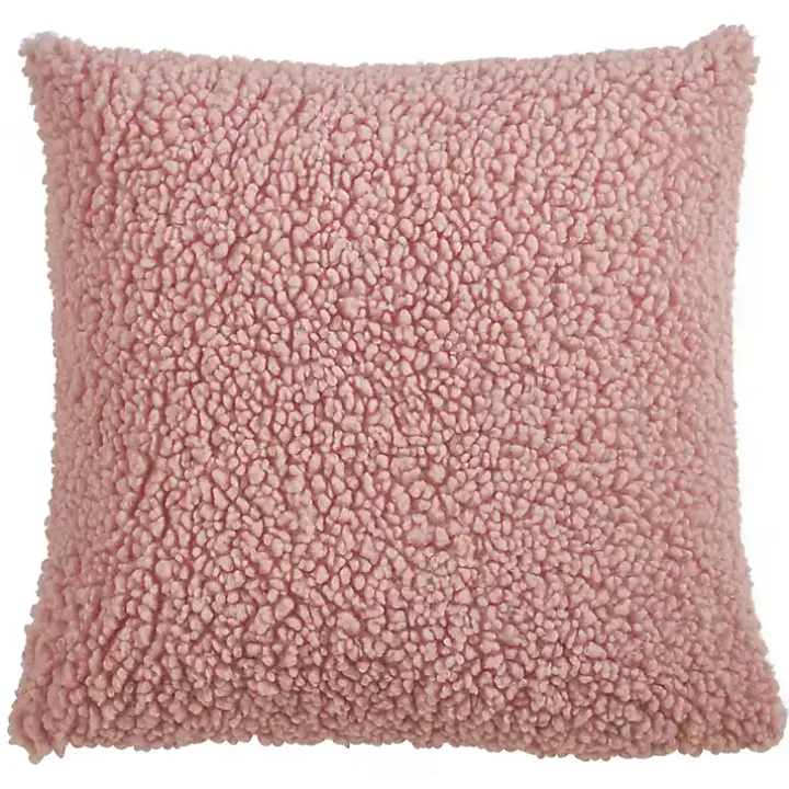 Soft Pink Fuzzy Faux Wool Textured Throw Pillow