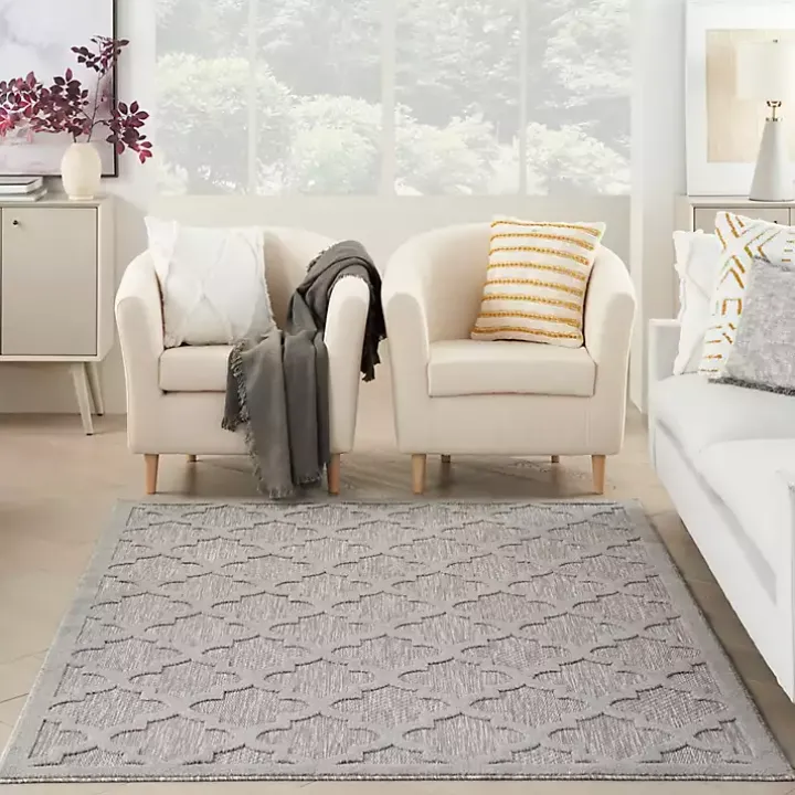 Soft Silver Trellis Outdoor Area Rug, 4x6